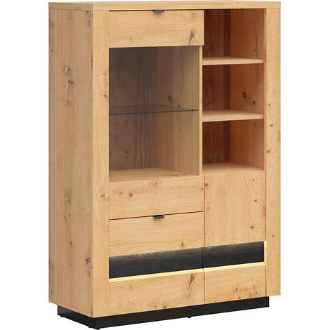 Vitrina 2 puertas 2 cajones con LED Glenn Madera y Negro (1/4)