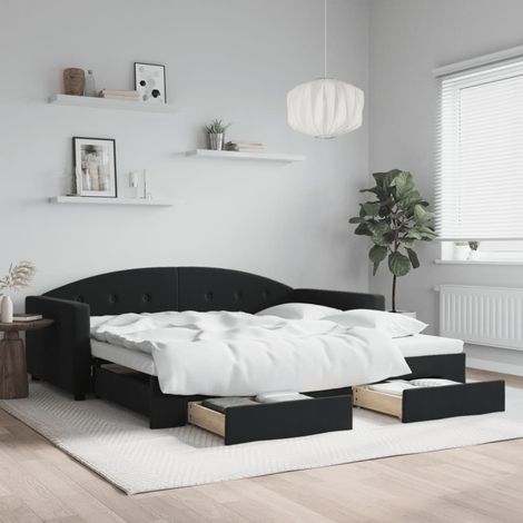 Tagesbett Ausziehbar mit Schubladen Schwarz 100x200 cm Samt