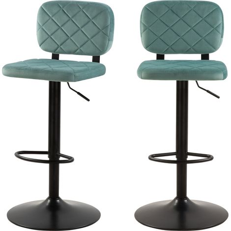 Set de 2 sillas de bar ajustables 60/81 cm en terciopelo verde agua - Viktor