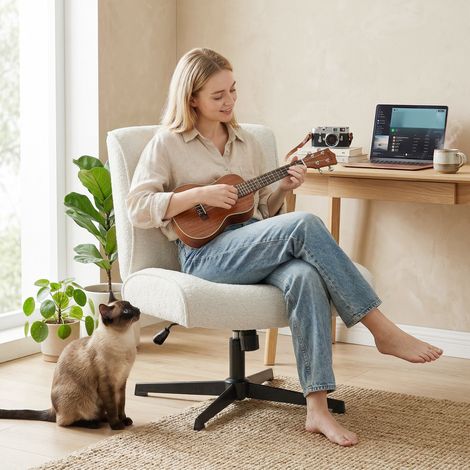 Fauteuil salon pivotant 360°, hauteur réglable en velours goutte, sans accoudoirs, crème
