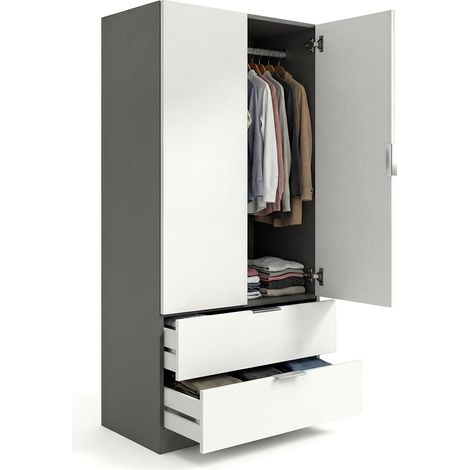 Armario de 2 puertas y 2 cajones 81,5x180 cm Lark Gris Grafito - Blanco Artik (Blanco Mate) (ancho) x 180cm (alto)