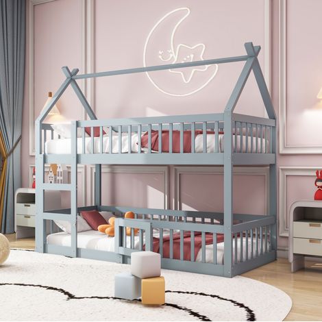 Cama litera infantil 90x200 con escalera de madera DESVIAE (1/5)