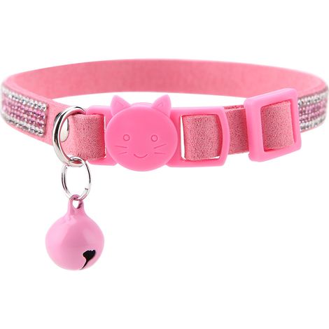 Collar para perro y gato, hebilla con dibujos animados, brillantes pedrería, cascabel incorporado, piel sintética suave. (1/5)