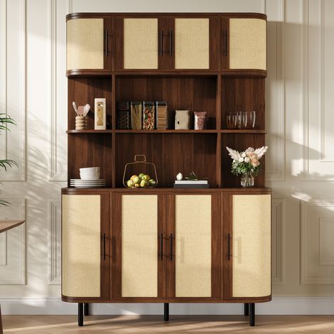 Sideboard 120x20x180 cm, mit 8 Türen, dekorativer Flechtoptik, MDF, Walnuss (1/5)