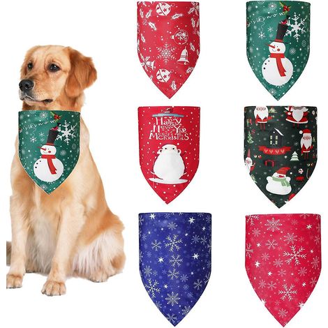 Lot de 6 bavoirs triangulaires lavables à motifs de Noël pour chien, avec foulard. (1/4)