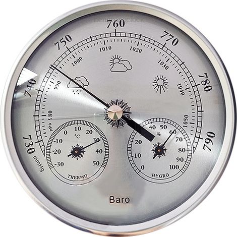 Station météo analogique 3 en 1 en acier inoxydable GardenMate, diamètre 13 cm, baromètre, thermomètre et hygromètre, argent. (1/5)