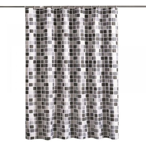 Rideau de douche minimaliste moderne, en polyester imperméable et lavable en machine, semi-transparent avec crochets, 220 cm x 200 cm, motif mosaïque.
