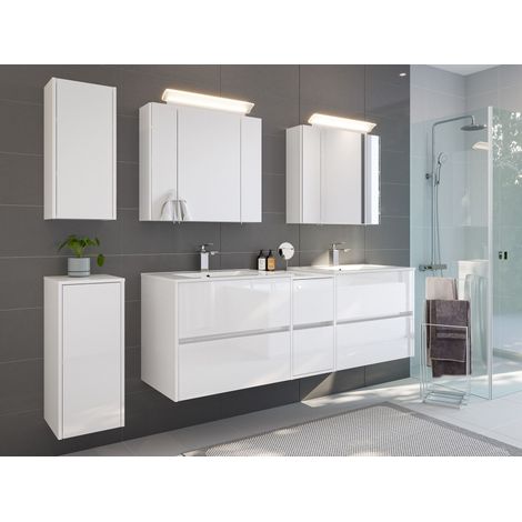 Badmöbelset Taifun 170cm 5tlg mit 2x Spiegelschrank und 2x Badschrank weiß Hgl (1/5)
