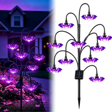 Lámpara solar de Halloween con forma de tronco de árbol, con decoraciones luminosas de fantasma, calabaza y gato. Luz de jardín impermeable para plantar. (1/5)