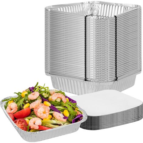 Lot de 50 Barquettes Aluminium, 20,4 cm, Avec Couvercle, Résistant Chaleur, Pour Four Et Barbecue (1/5)
