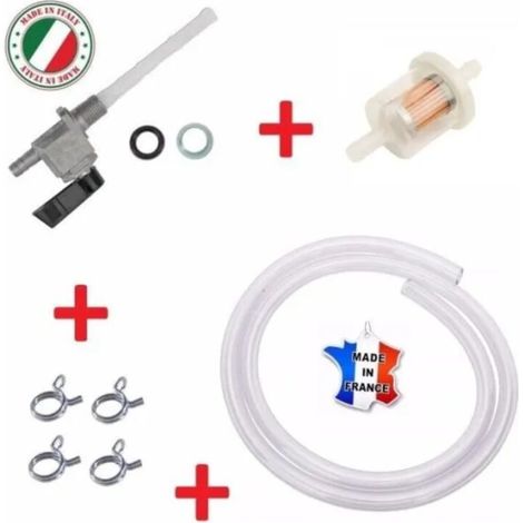 Kit essence universel : robinet M10 x 100 noir + durite + filtre + collier tracteur motoculteur