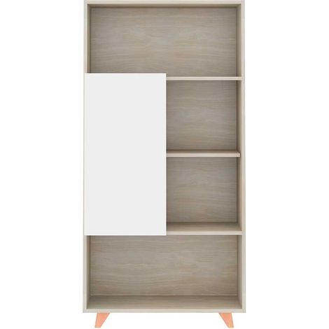 MOMMA HOME Estantería de Libros ROAU, librería Salón Acabado Pino Color Roble y Blanco, Medidas 141.5 x 31.3 x 70 cm (1/5)