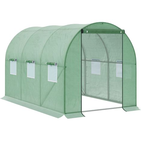 Walk-in Polytunnel Greenhouse, Outdoor Garden Tunnel Greenhouse Tent with Zipped Roll-Up Door 6 Mesh Windows, 3 x 2M (1/5)
