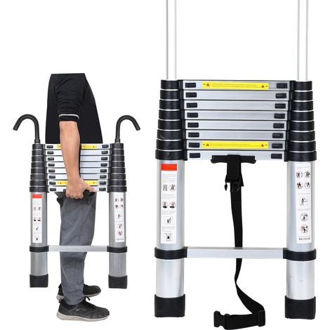 SWANEW Teleskopleiter Mit Haken Aluminium Stehleiter Silber Klappleiter 2.6m (1/5)