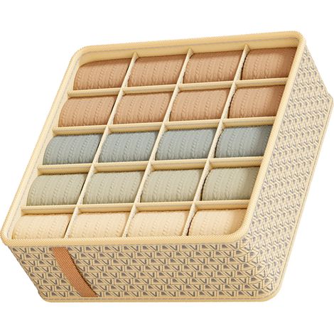 Séparateurs tiroirs penderie tissu rangement commode boîte plastique gain de place anti-bazar beige 20 cases 32x32x11cm (1/5)