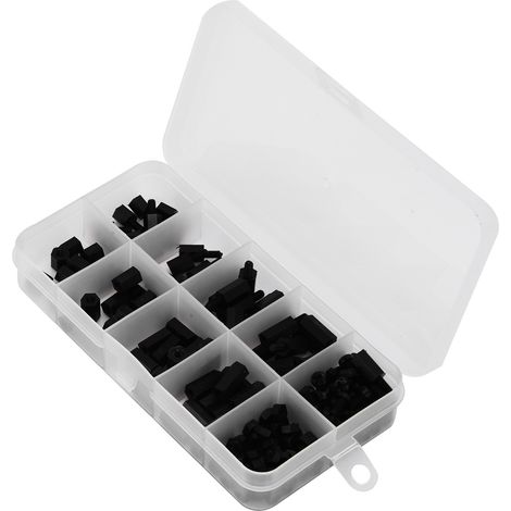 Kit de 180 vis et écrous en nylon noir M3 à six pans creux, assortiment de fixations à passage simple ou double (1/5)