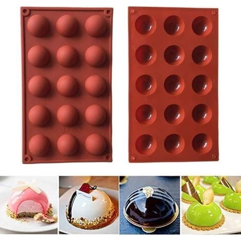 2 Pièces Moule Forme Demi Sphères 15 Cavités Silicone Outil De Cuisson Pour Vos Desserts Au Chocolat, Bombes À La Crème Glacée (1/4)