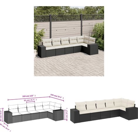 Salon de jardin 6 pcs avec coussins noir résine tressée - Ensemble Salon De Jardin - Meuble Extérieur - Résine Tressée - Rotin Synthétique - Mobilier De Jardin - Home & Living (1/3)