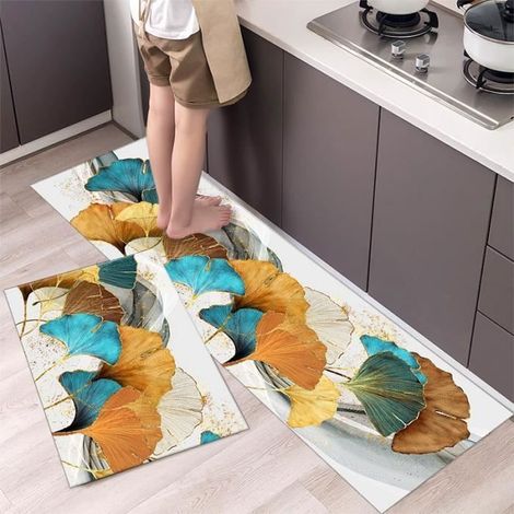 Lot de 2 Tapis de Cuisine Antidérapants Lavables 40x60cm + 40x120cm Tapis Salle de Bain Paillasson de Chambre Salon (1/3)