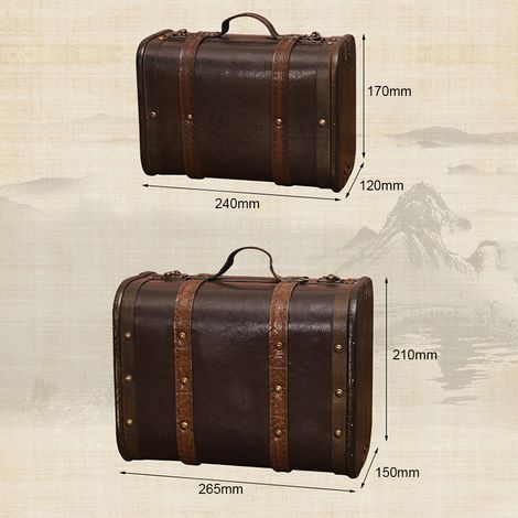 Malle vintage Bois Finition Cuir Coffre Stockage Antique Décoratif Accessoire Photographie Dimensions:240x170x120mm (1/4)