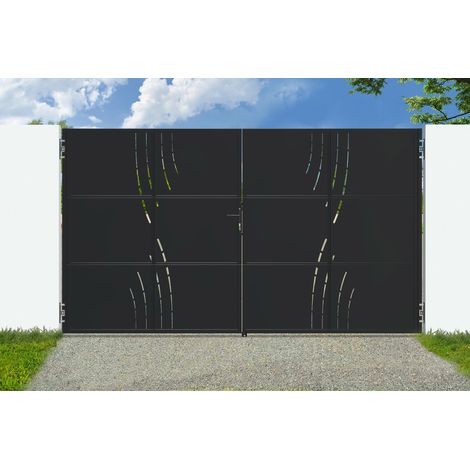 Portail acier noir mat 3,5m NALI VELETA H.200cm (1/5)