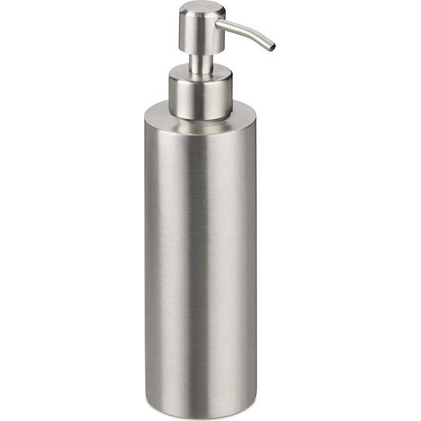 Dispensador de jabón recargable de acero inoxidable cepillado – 350 ml, acabado plateado, diseño elegante y duradero. (1/5)