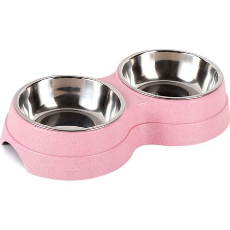 Comedero doble 2 en 1 antideslizante y extraíble de acero inoxidable para gatos pequeños, cachorros y otras mascotas. Talla S, rosa.