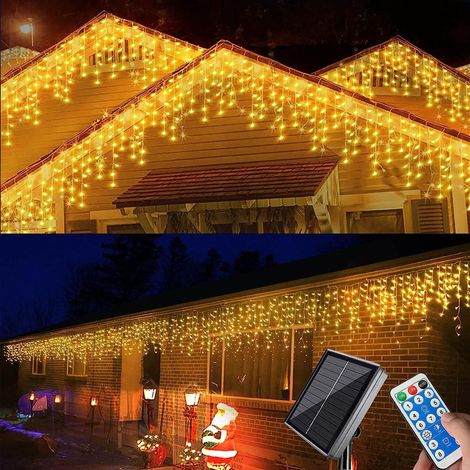 Guirlande Lumineuse Exterieure Noel, 10M 300 LED Rideau Lumineux Noel Exterieur Modèle avec télécommande alimentée à l'énergie solaire et rechargeable par USB (huit fonctions), Étanche