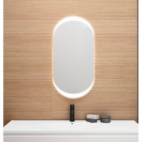 Espejo led tipo cápsula 50x80 cm con arenado semicircular y luz bi led