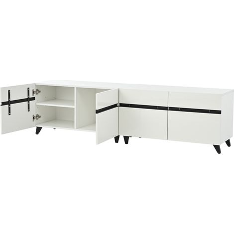 Mobile TV 180 x 40 x 49 cm bianco in MDF con 4 armadi e gambe nere (1/5)