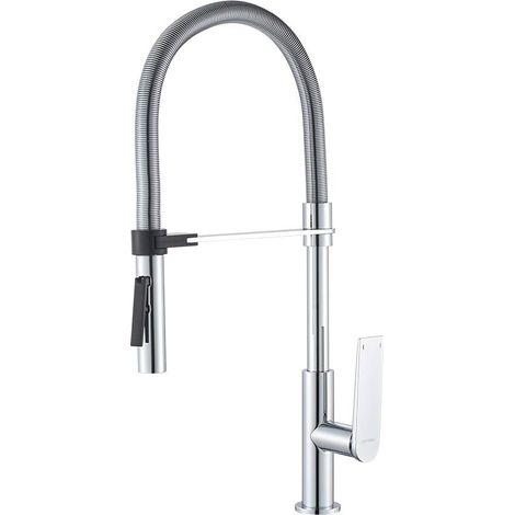 GRIFEMA LYON-G14001 Rubinetto Cucina con Bocca Molto Alta (59CM), Miscelatore per Lavello con Doccetta Estraibile Professionale (G3/8 Pollici), Modalità spray a due funzioni, Cromo (1/5)