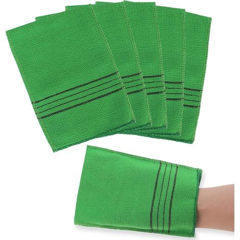 Set di 5 guanti esfolianti asiatici in stile coreano a doppia faccia, panni esfolianti, guanti detergenti, asciugamani esfolianti per rimuovere le cellule morte della pelle, scrub sotto la doccia.