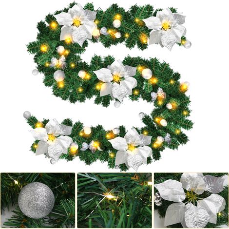 Wolketon LED Weihnachtsgirlande 2,7 m, 50 LED warmweiß, Batteriebox, silberne Weihnachtsdeko (1/5)