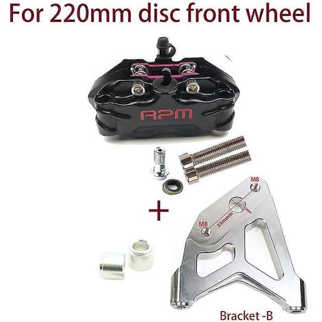 Étrier de frein moto 4 pistons 220-200 mm universel, fixation radiale 82 mm pour moto tout-terrain/pitbike Dio PCX125 LTZ400 - Noir B 220 (1/5)