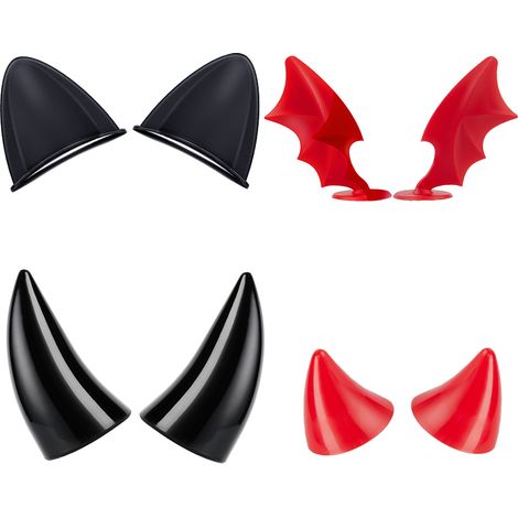 Accessoires originaux pour casque moto – Lot de 5 paires décoratives, oreilles de chat et ailes de diable – Fixation ventouse – Compatibles vélo, ski, snowboard – Noir et rougeur (1/5)