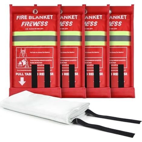 Lot de 4 Couverture Anti Feu Incendie, 100 cm Ignifuge pour Sécurité à Maison, Protection et Isolation Thermique en Fibre Verre - (1/5)