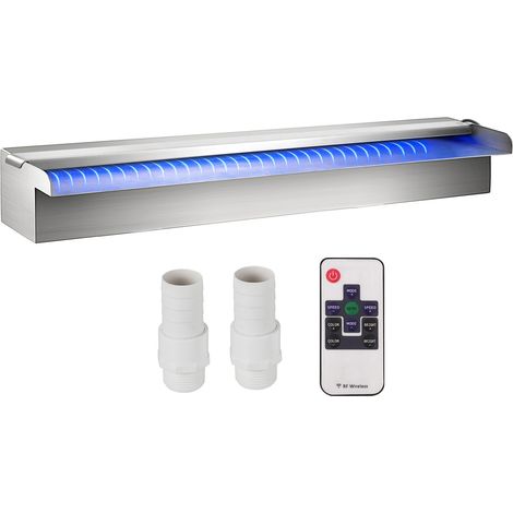 Fontaine de la Piscine, Étang Argent en Acier Inoxydable Cascade Bassin Extérieur 60 x 11.5 x 8 cm avec 2 Conduits d'Eau et un Télécommande pour Décoration à l'Étang et la Piscine (1/5)