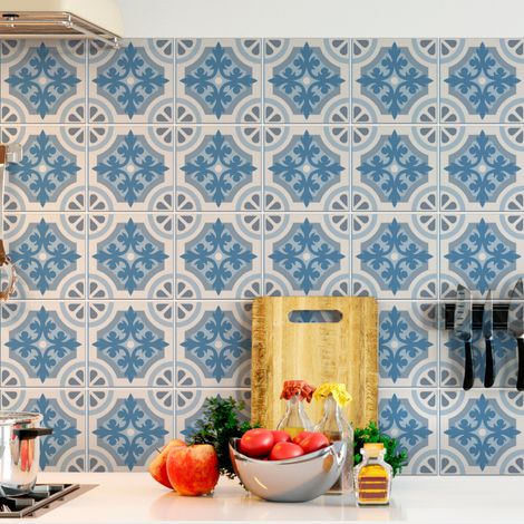 Sticker Mural Carrelage adhésif Cuisine Salle de Bain - 24 STICKERS CARRELAGES AZULEJOS VALDA - 24stickers10x10cm (1/5)