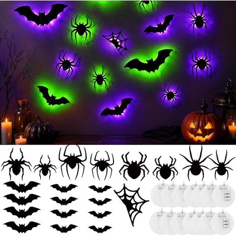 LED 3D Bats & Spiders Halloween, 21 Piece Halloween Decoration (1/5)
