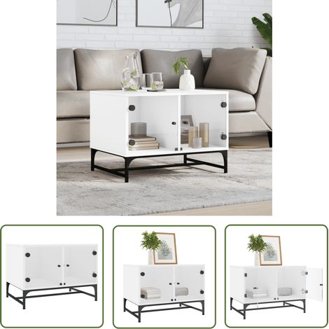 The Living Store Couchtisch mit Glastüren Weiß 68,5x50x50 cm - Couchtisch - Wohnzimmerschrank - Sideboard - Holzwerkstoff Möbel - Weißer Couchtisch (1/5)