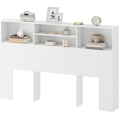 Freistehendes Kopfteil mit Ablagen, Bettaccessoire mit 4 Fächern, 160 x 20,2 x 108,2 cm, weiß