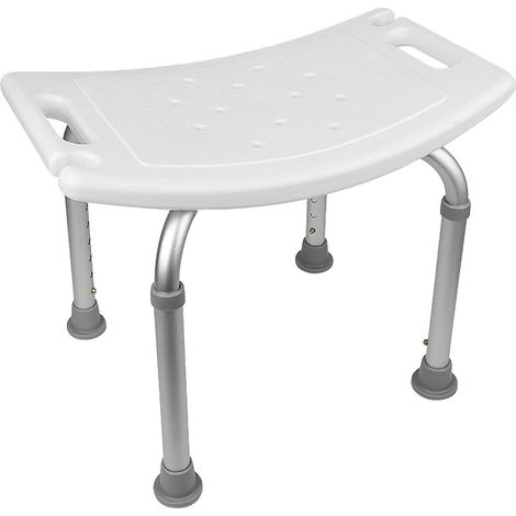 Taburete de ducha, altura regulable, patas de goma antideslizantes, color plata. (1/2)