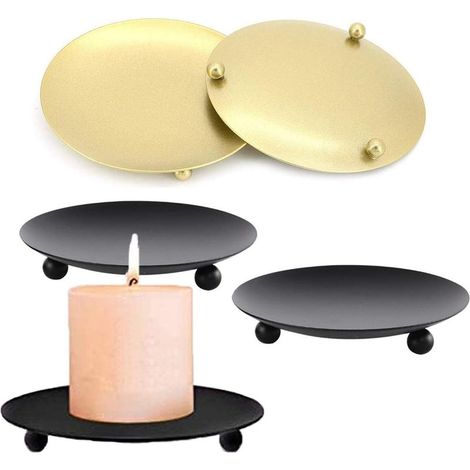 4 portavelas de hierro, candelabros de metal, platos negros para velas, 11 cm de diámetro, portavelas para decoración de mesas de boda (1/5)