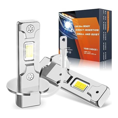 H3 LED Bulb, 32000LM 6500K H3 LED Headlight Bulbs Car Motorcycle Headlight Bulbs 1:1 Mini Size for High or Low Beam, 2pcs (1/5)
