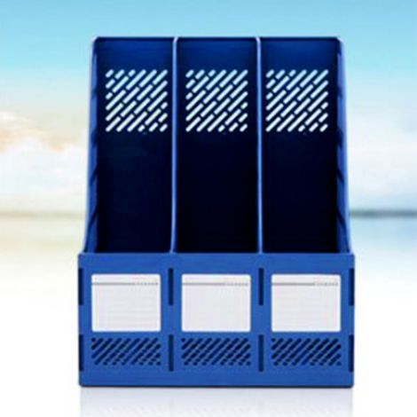Büro-Aktenschrank mit Taschen, 3 Fächer, blauer Kunststoff, Buchhalter, Tischorganizer (1/5)