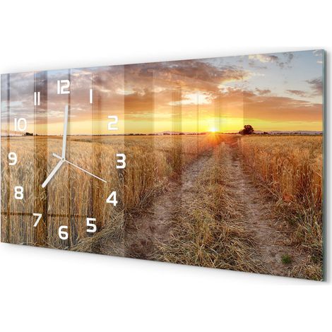 Horloge Murale Design Original 60x30 cm Verre Trempé Silencieuse Salon Champ de blé (1/5)