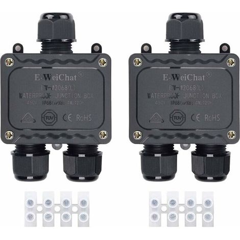 Boîte de dérivation étanche IP68 3 voies pour l'extérieur avec presse-étoupes pour petit boîtier électrique noir de Ø4mm-Ø14mm de diamètre pour l'extérieur lumière jardin piscine(2 Pcs)