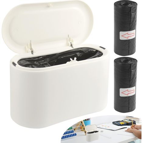 1 poubelle de table,pp,bouton-poussoir,couvercle,2l,salle de bain bureau voiture