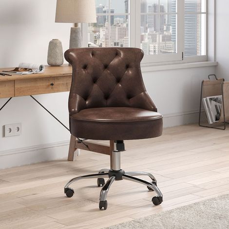Mid-Back Linen Buttoned Swivel Office Chair (1/5)