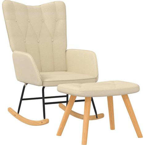 Maison Exclusive - Schaukelsessel mit Hocker Creme Stoff